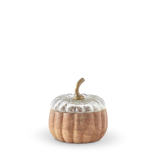 Acacia Wood Pumpkin Container w/Glass Lid