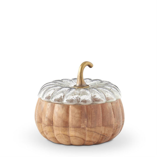 Small Acacia Wood Pumpkin Container w/Glass Lid