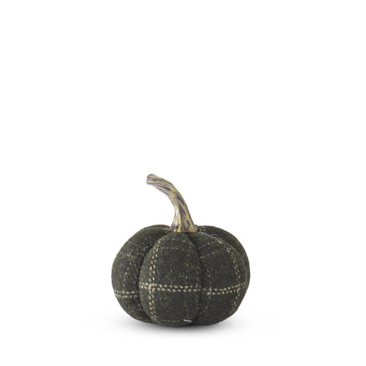 4.5 Inch Green & Tan Plaid Fabric Pumpkin