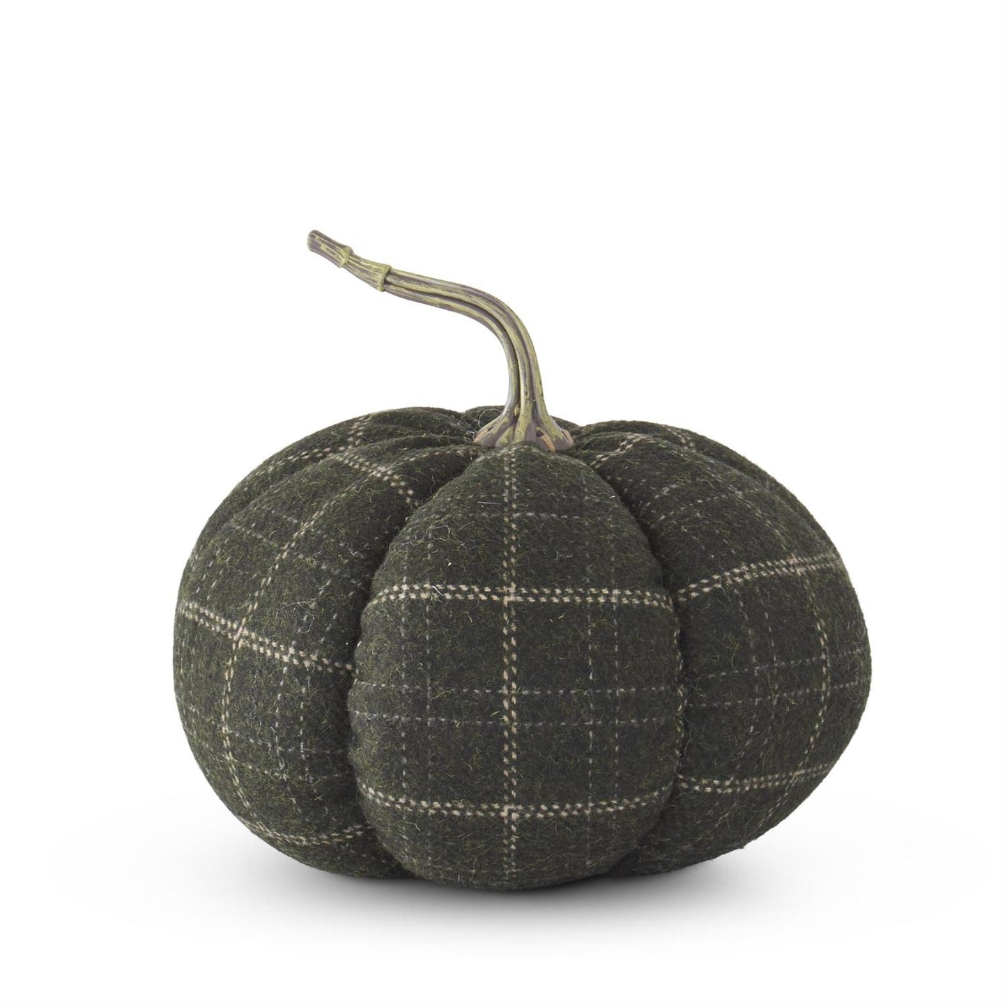 6.25 Inch Green & Tan Plaid Fabric Pumpkin
