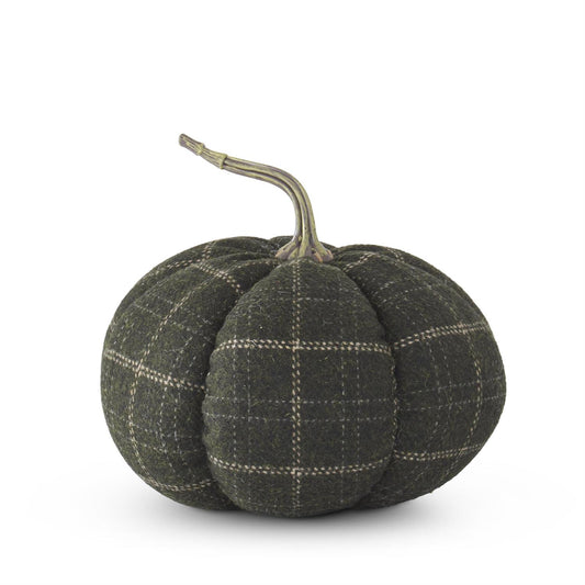 6.25 Inch Green & Tan Plaid Fabric Pumpkin