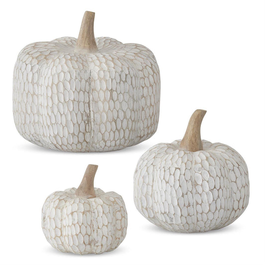 Small White Carved Mango Wood Pumpkin