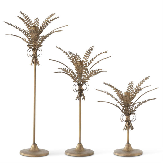 Small Antique Gold Metal Wheat Taper Candleholder