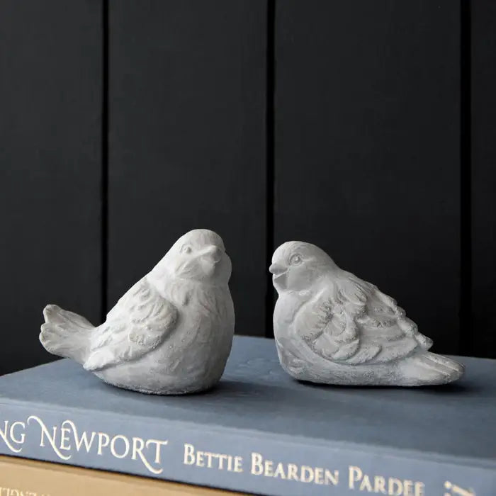 Set of 2 : 5x3.5x5" Lovebirds Cement Figurine