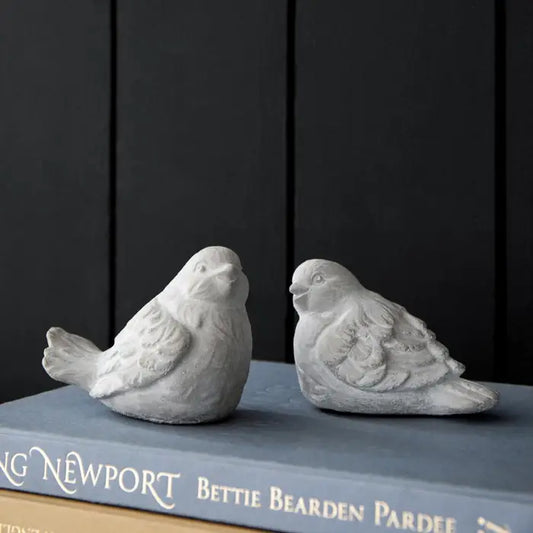 Set of 2 : 5x3.5x5" Lovebirds Cement Figurine