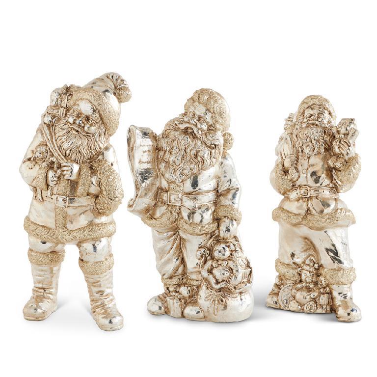 Christmas 10 Inch Antique Silver Santa  holding a Teddy Bear