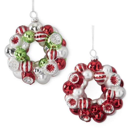 Christmas Assorted Red Silver & Green Glass Wreath Ornament