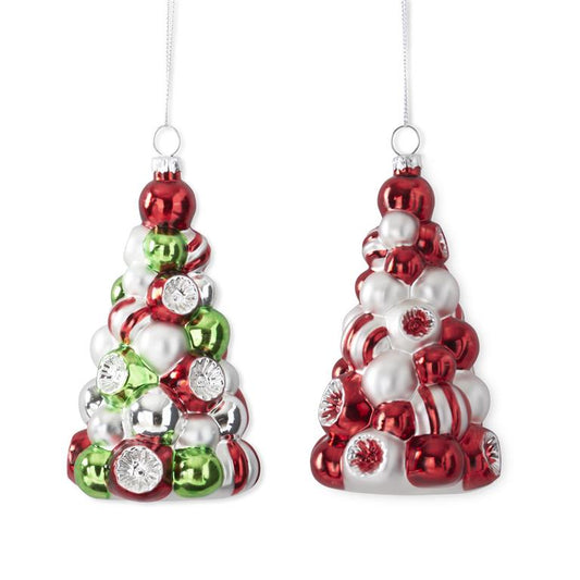 Christmas Red Silver & Green Glass Tree Ornaments