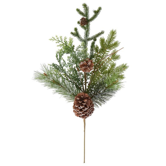 Christmas 24 Inch Mixed Pine w/Flocking & Pinecones Stem