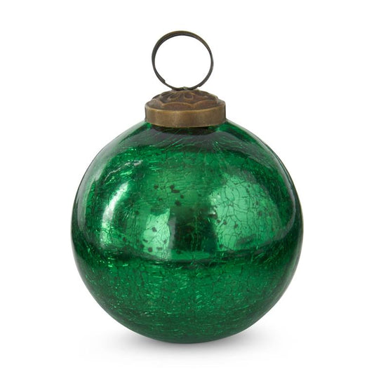 Christmas 3 Inch Green Crackled Glass Ornament