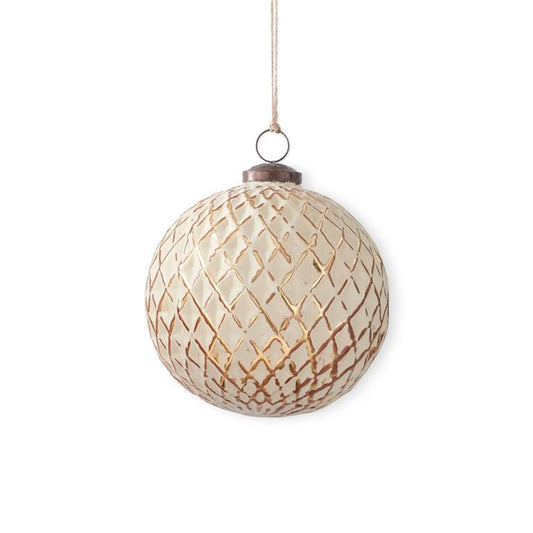 Christmas 5 Inch Cream & Gold Glass Ornament