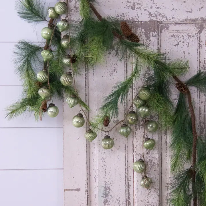 Christmas Garland - Green Mercury Glass Ornaments