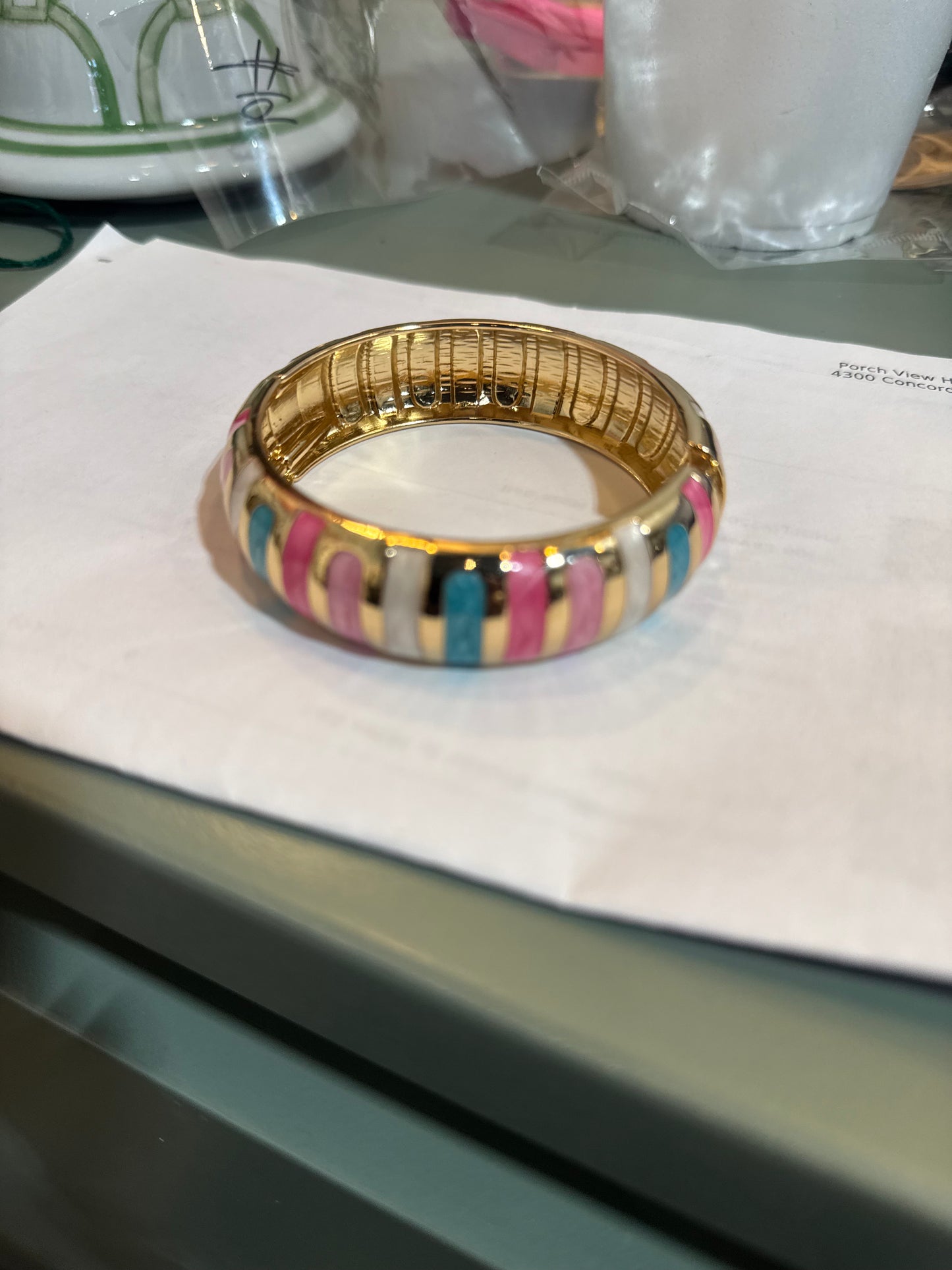Pink/White/Turqoise/Gold Bangle