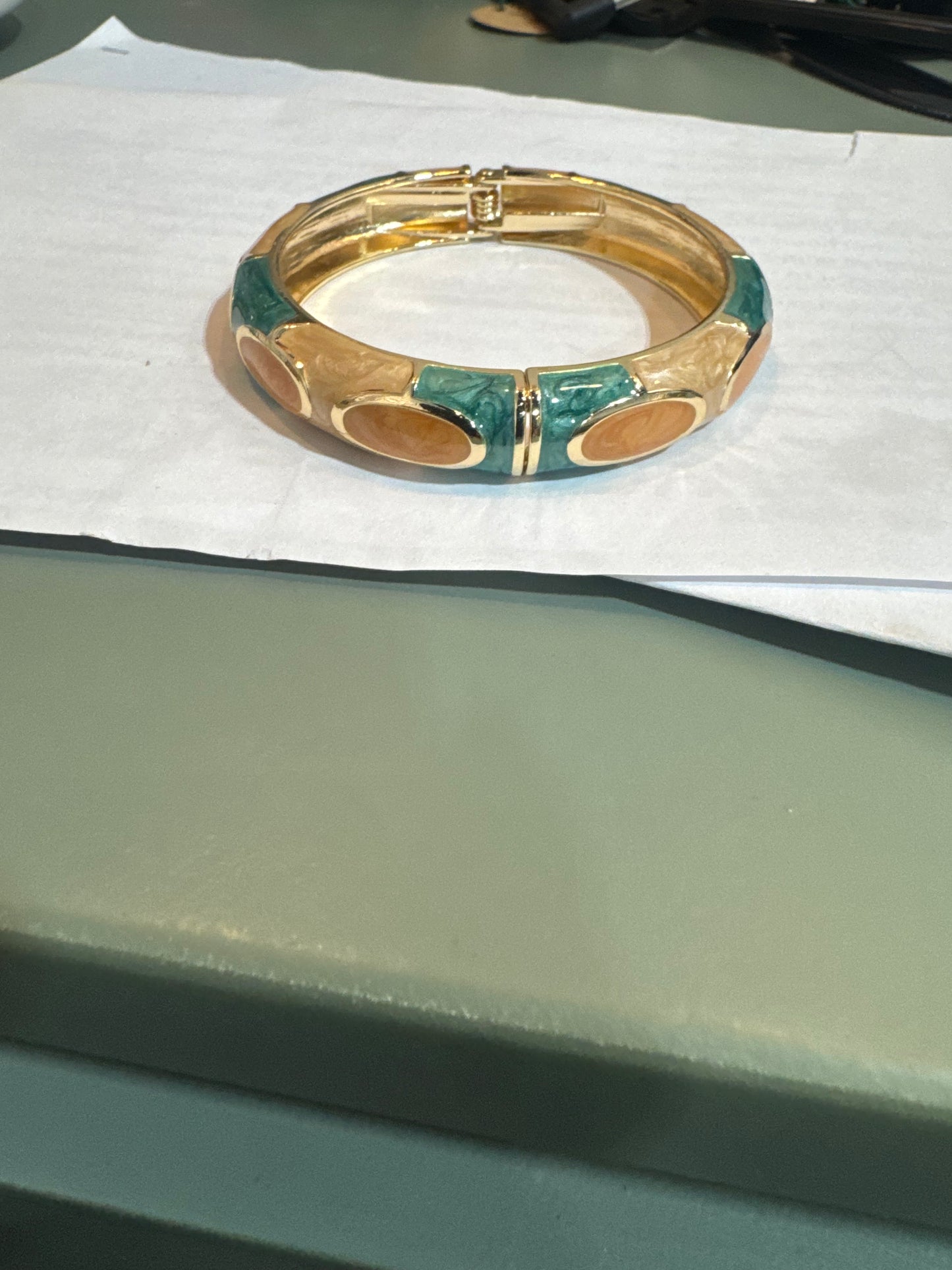 Medium Green/Cream/Gold Medium Bangle Bracelet