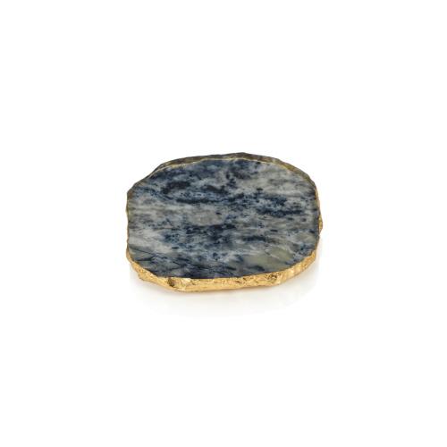 Agate Marble Glass Coaster w/ Gold Rim- Blue Tone,