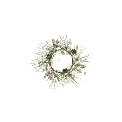 Pine Tree Wreath w/Glitter Branch/Pinecones