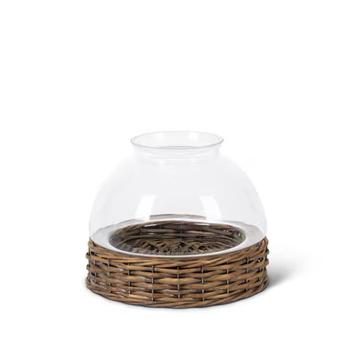 Glass Dome with Rattan Base, 9.5"