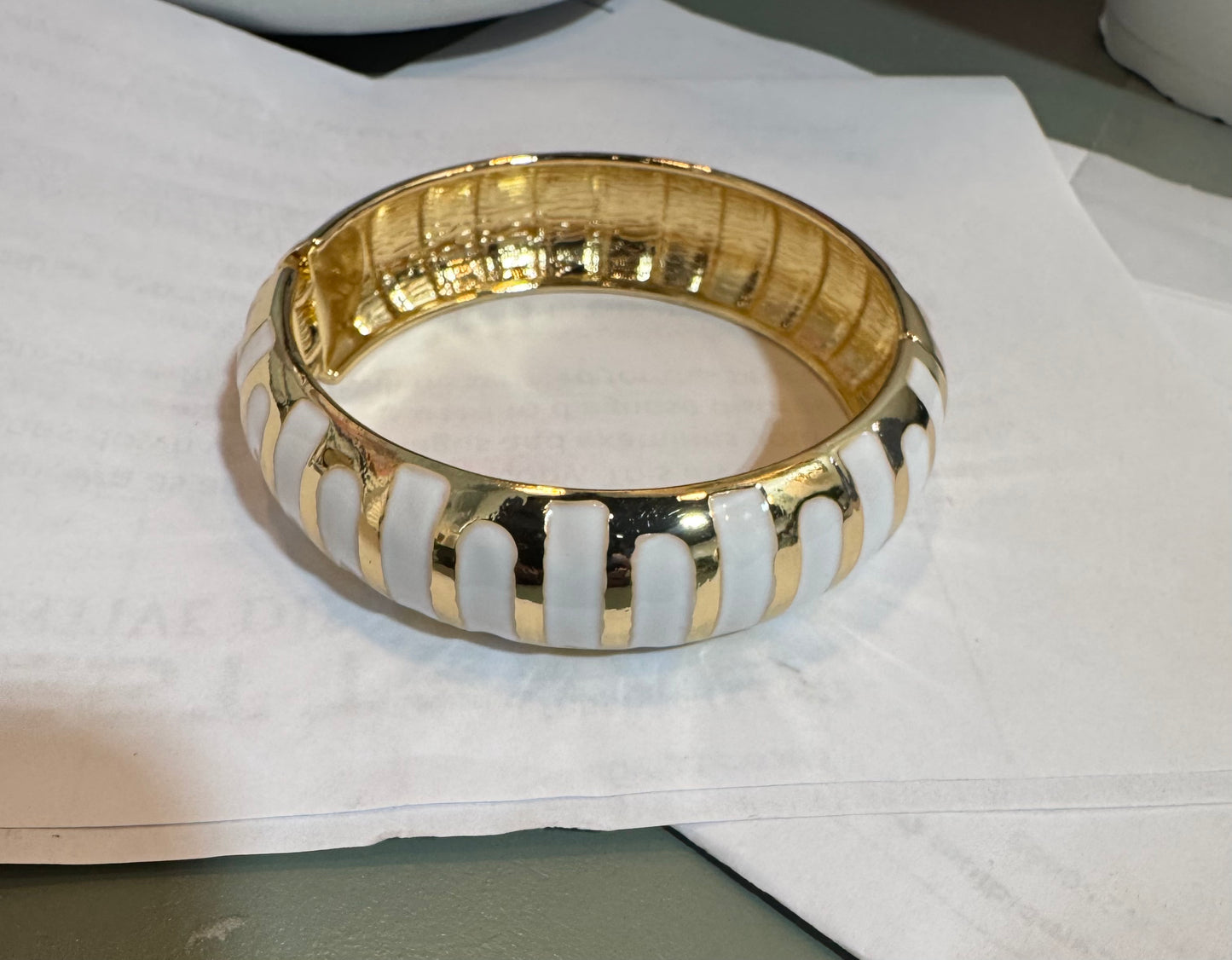 White/Gold Stripe Gold Bangle Bracelet