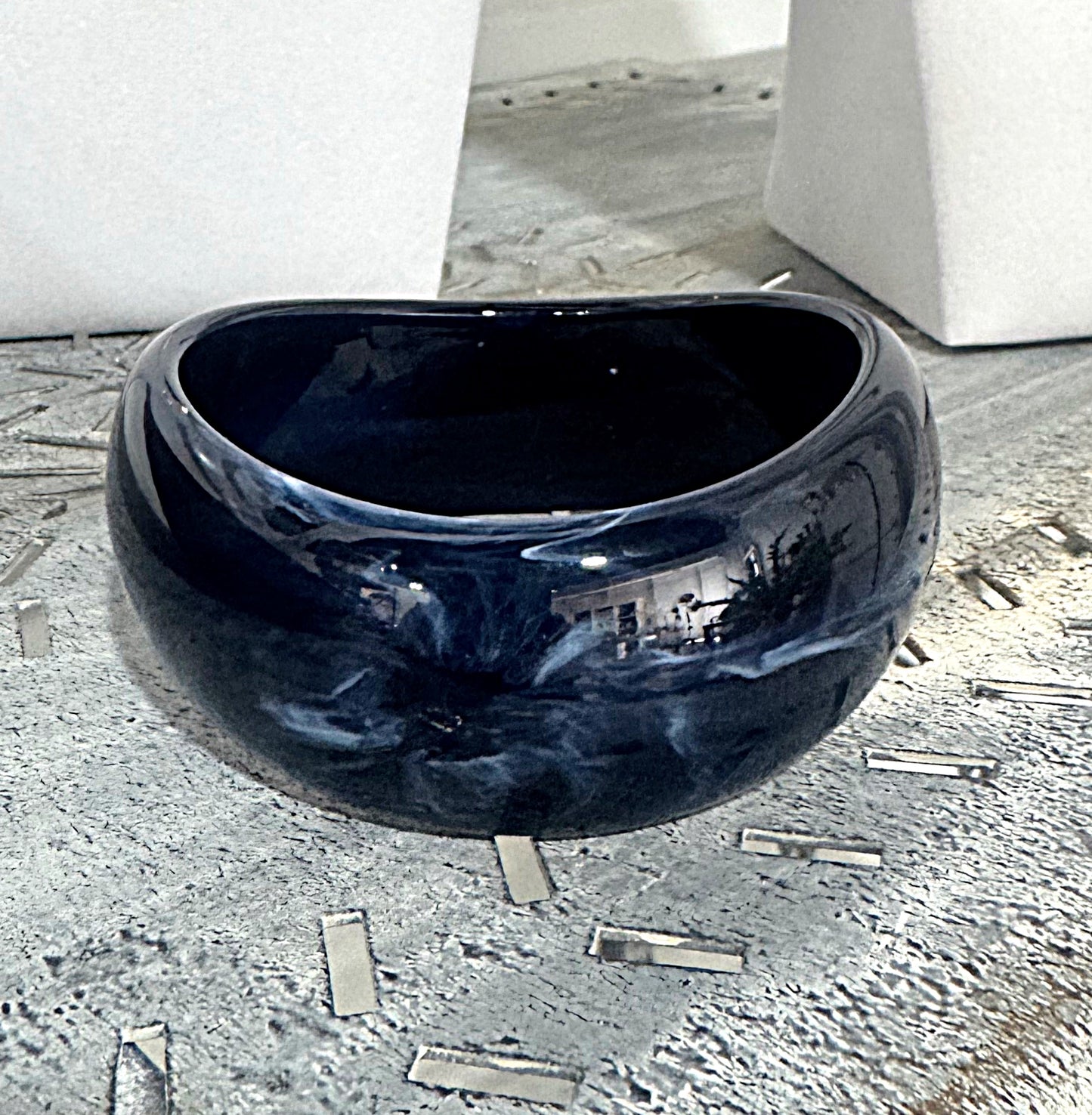 Wide Navy Blue Acrylic Bracelet
