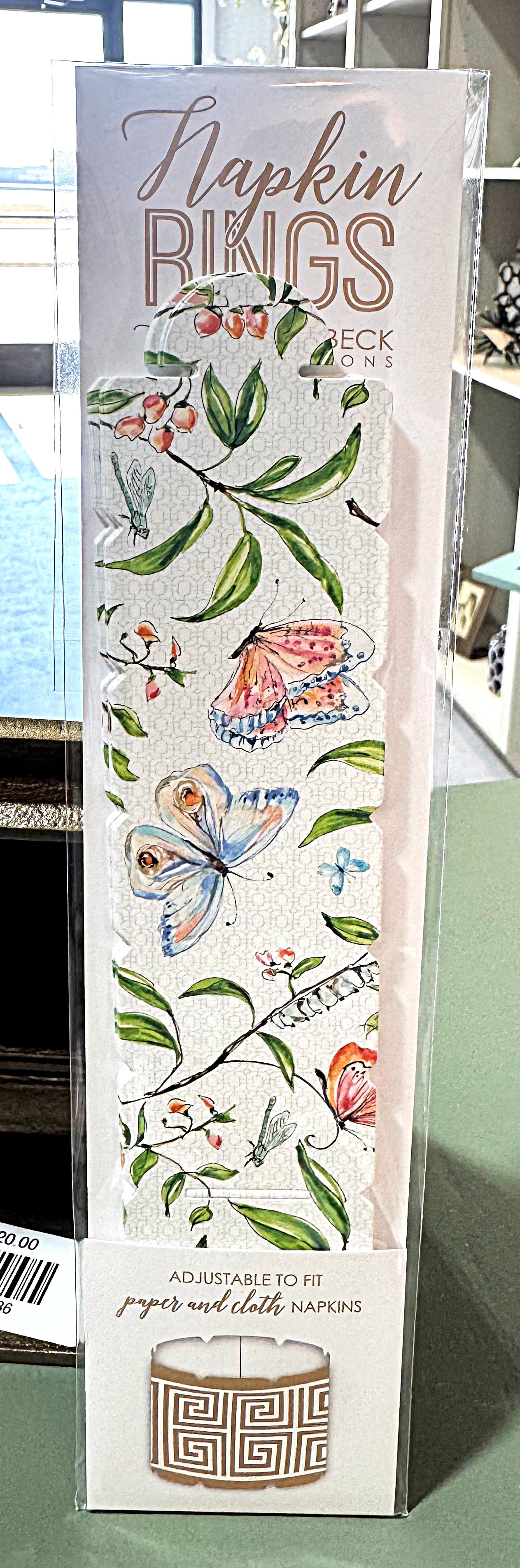 Napkin Ring Handpainted turquoise and Orange Butterfly and Vines