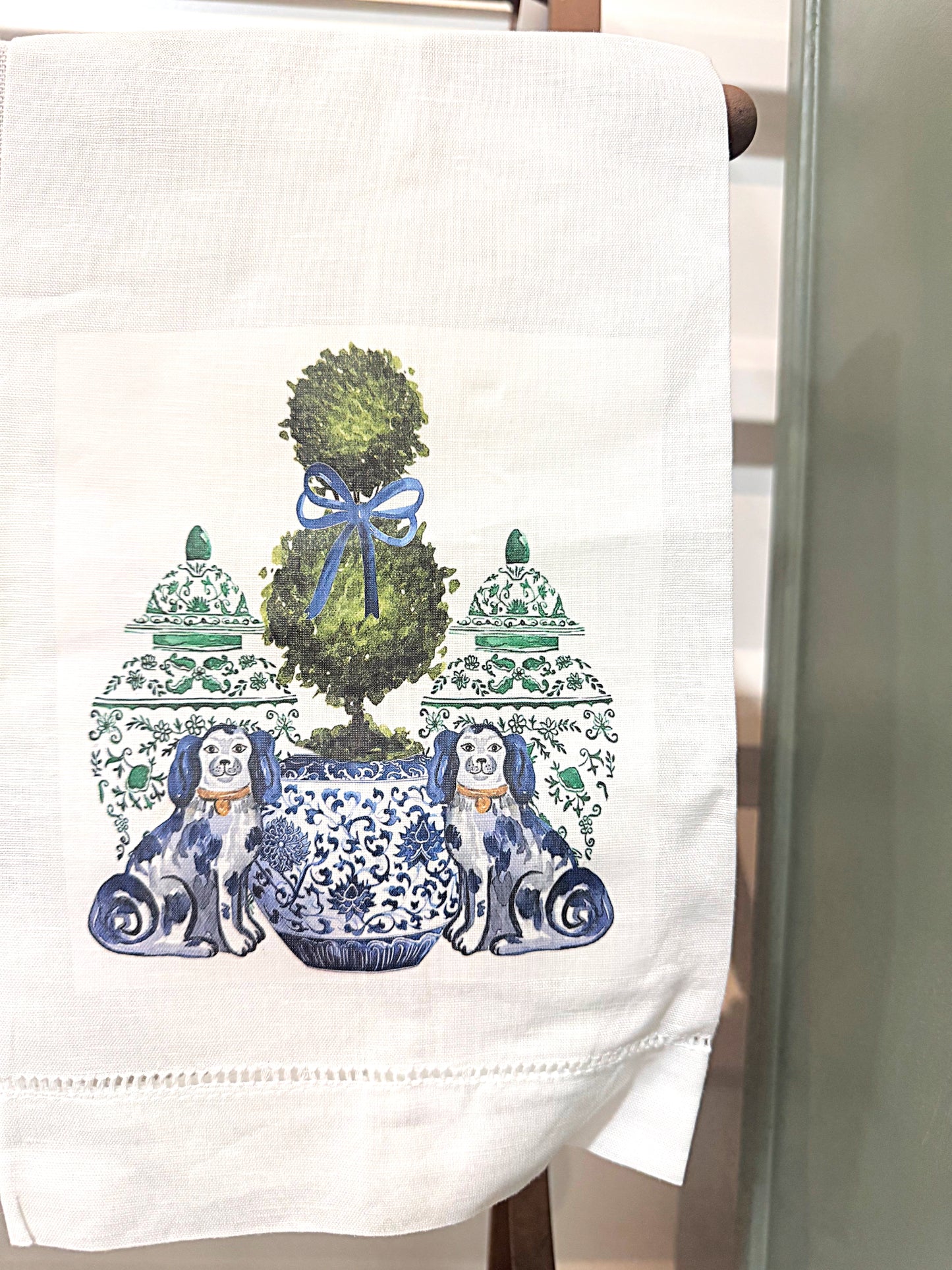 Blue Topiary Linen Towel