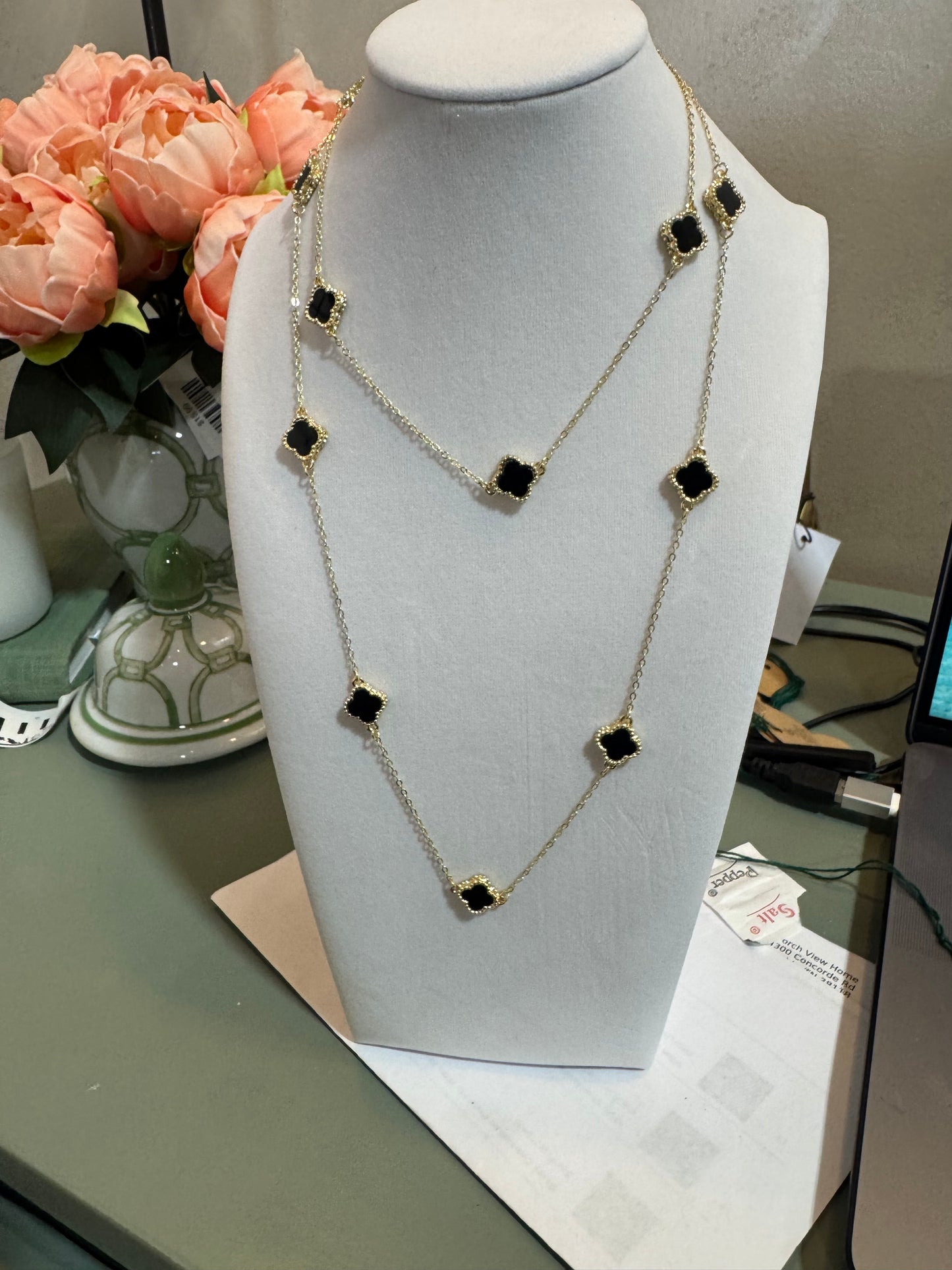 36" Black Clover Necklace