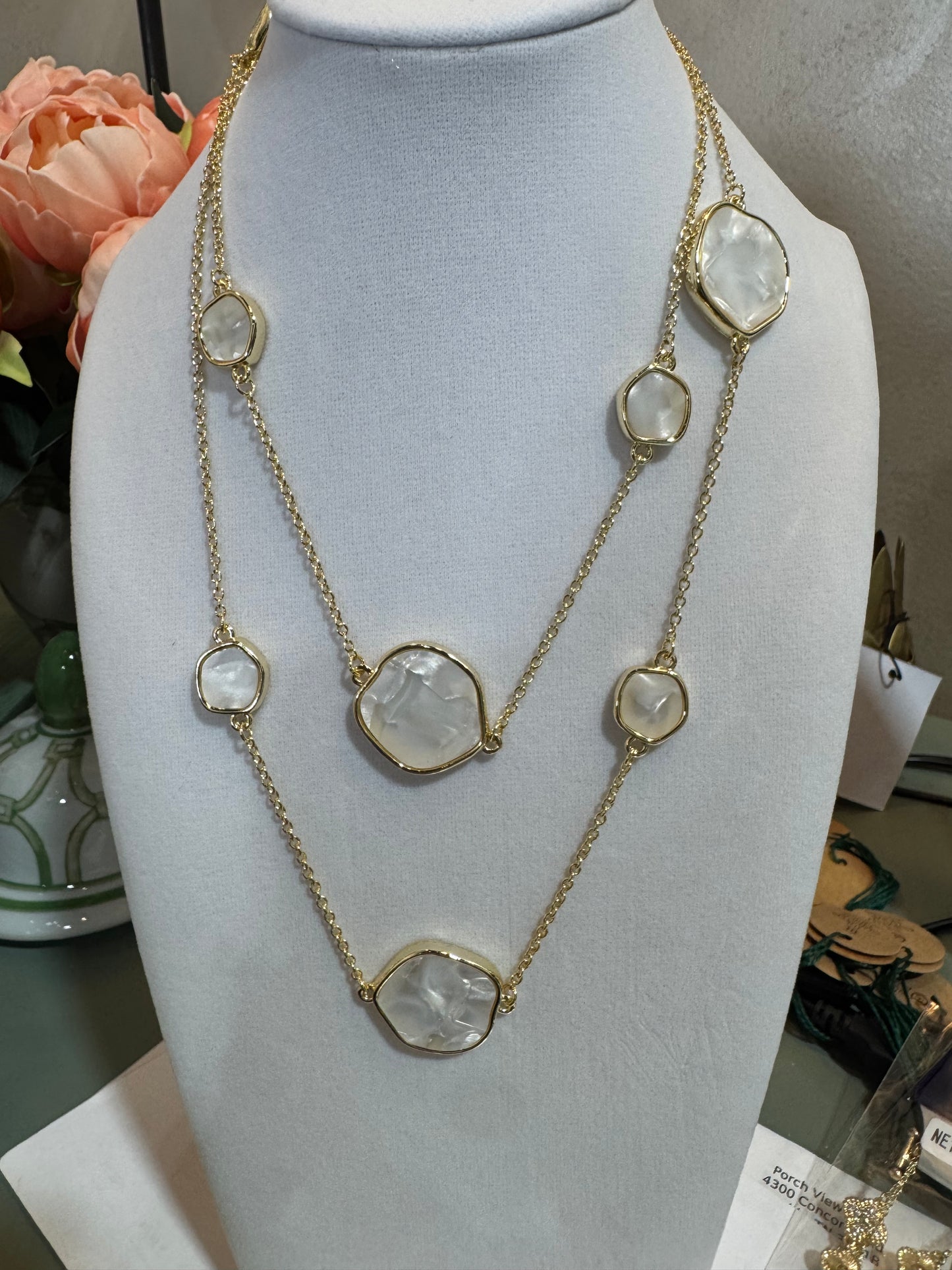 36" Gold/Pearl Circle Necklace