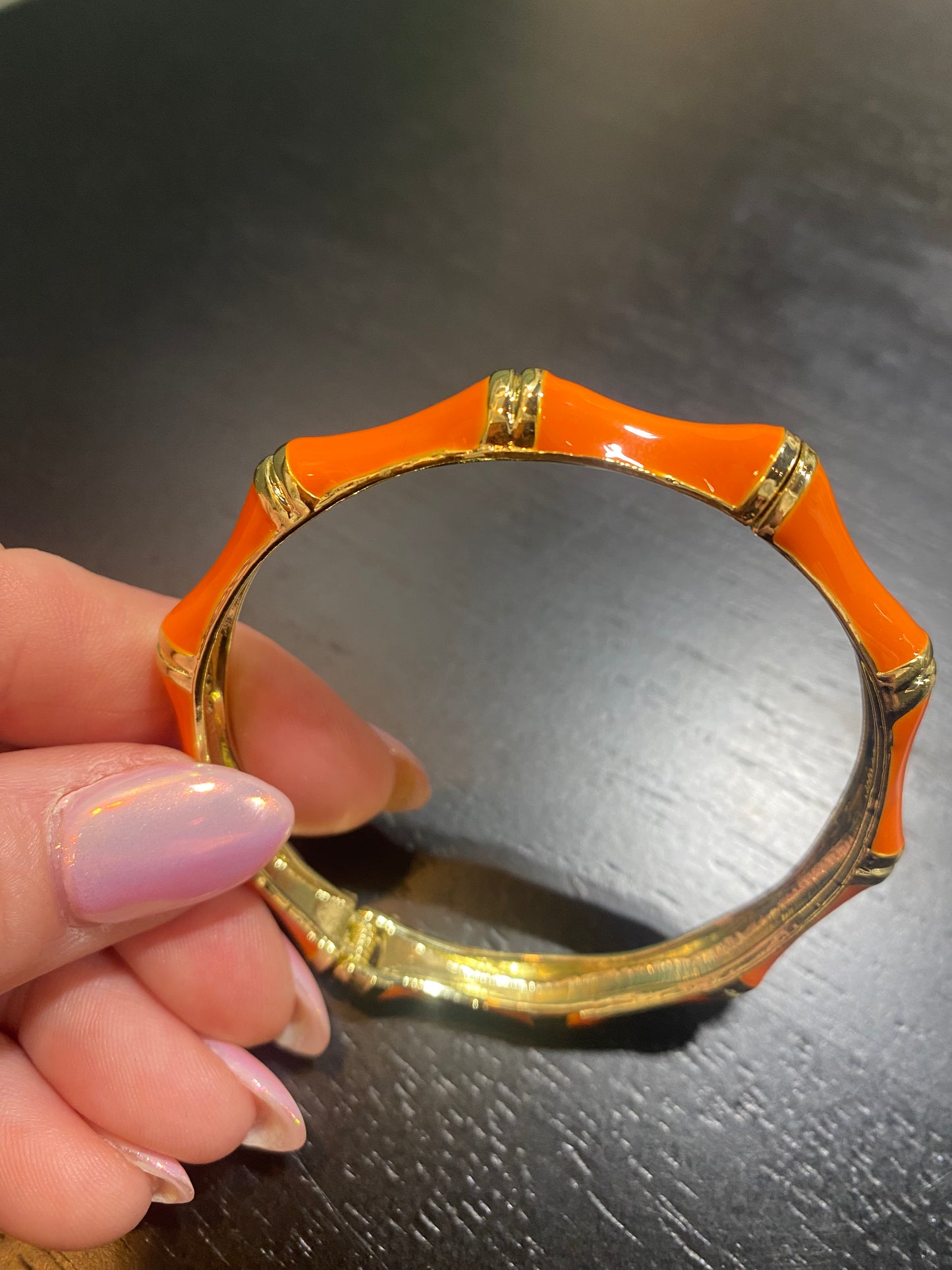 orange and gold bamboo enamel bracelet