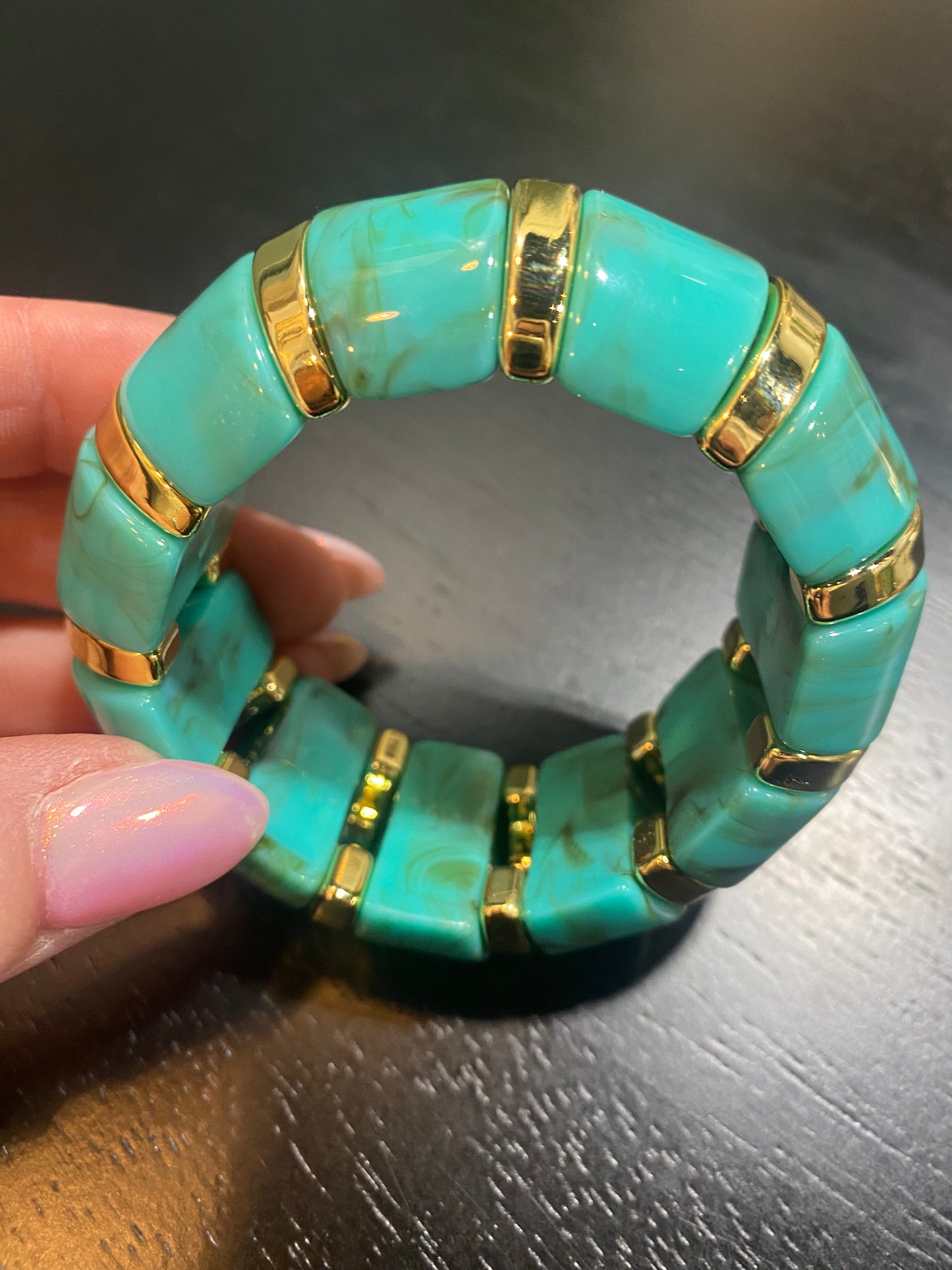 turquoise and gold stretchy bracelet