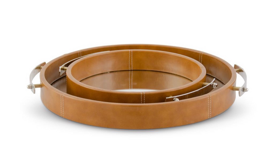 Large Tan mirrored tray with handle