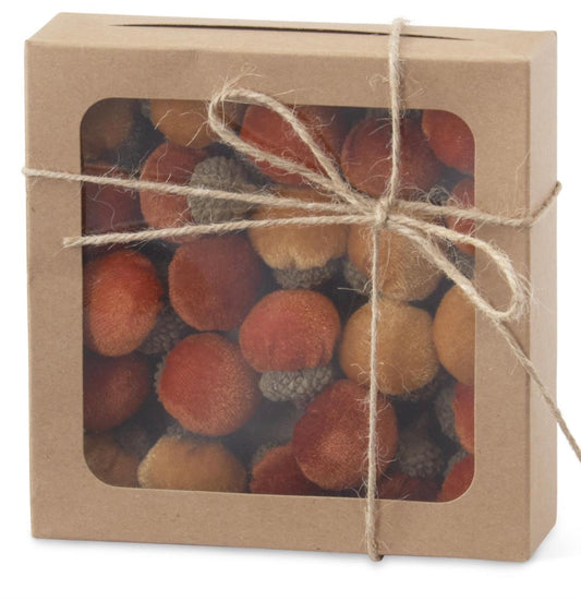 5.5 INCH BOX OF MINI RUST TAN & ORANGE PLUSH ACORNS