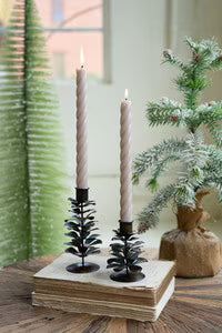 Christmas Antique Brown Metal Pinecone Candle Holders Set of 2