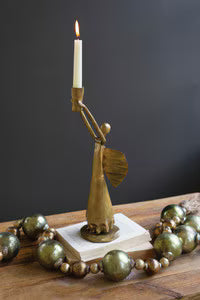 Christmas Antique Gold Metal Christmas Angel Taper Candle Holder
