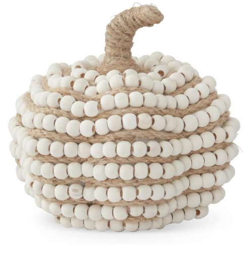 SMALL CREAM BEAD & JUTE STRIPED PUMPKINS