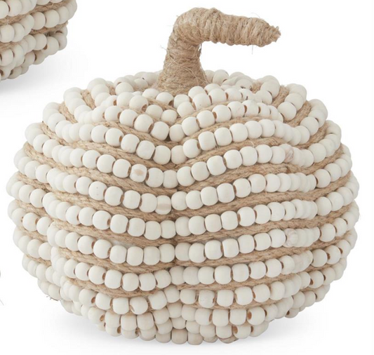 MEDIUM CREAM BEAD & JUTE STRIPED PUMPKINS