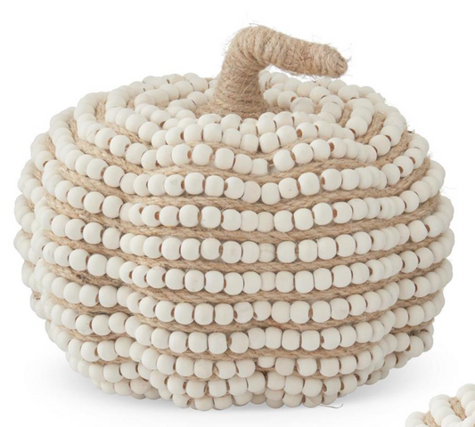 LARGE CREAM BEAD & JUTE STRIPED PUMPKINS