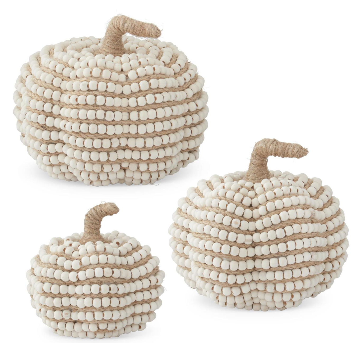 LARGE CREAM BEAD & JUTE STRIPED PUMPKINS