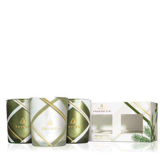 Frasier Fir Frosted Plaid Votive Trio  Set,