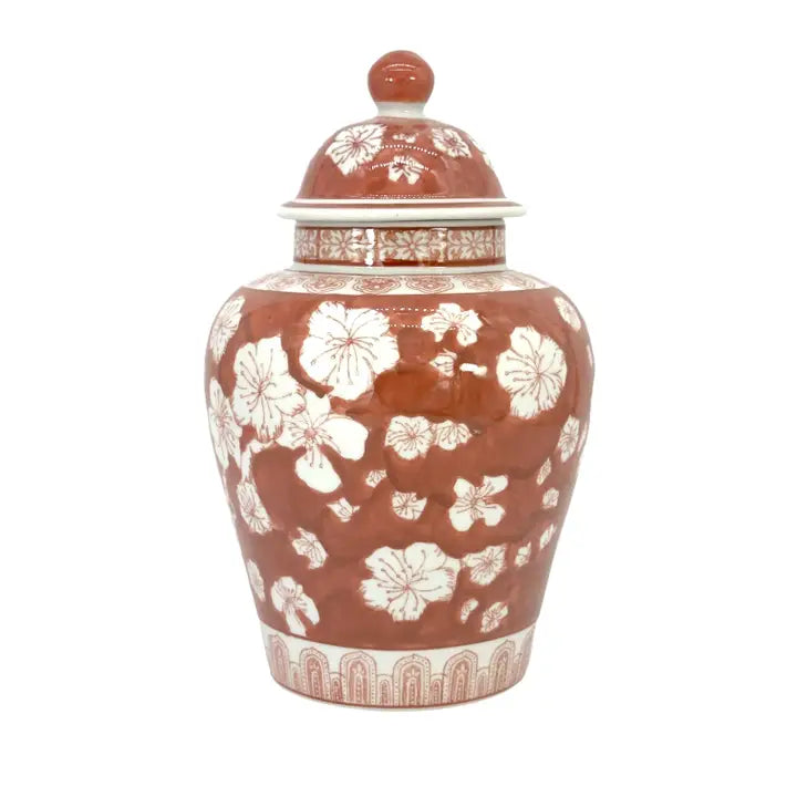 Rust Red Floral Chinoiserie Ginger Jar 12"
