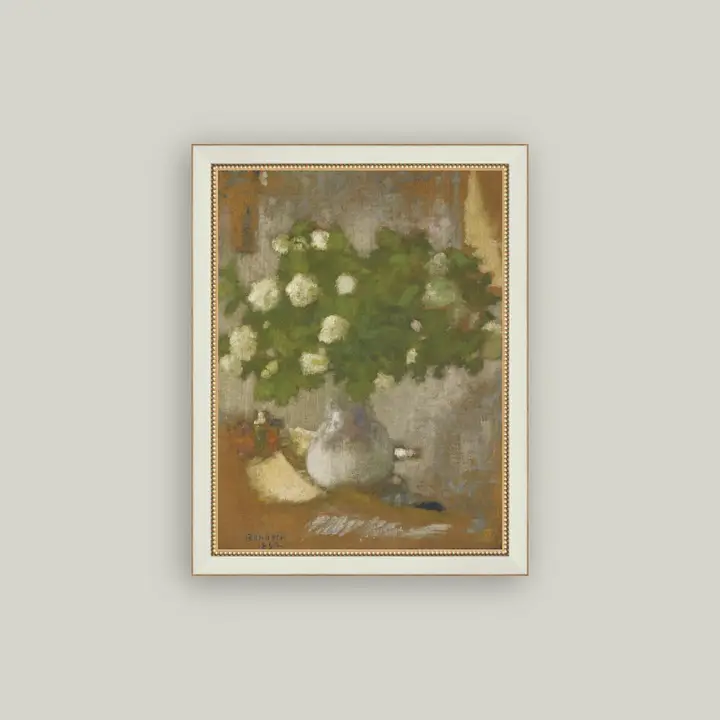 Snowball Flowers Framed Antique Art 7x9