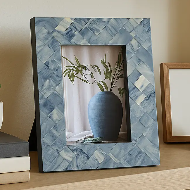 4x6" Photo Frame - Blue/Ivory Resin Woven