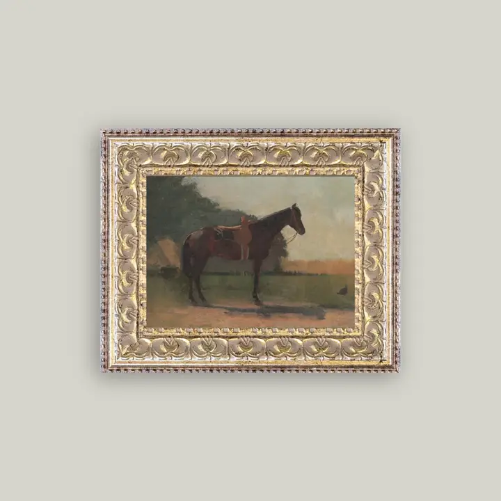 Saddled Horse Framed Antique Art 7x5
