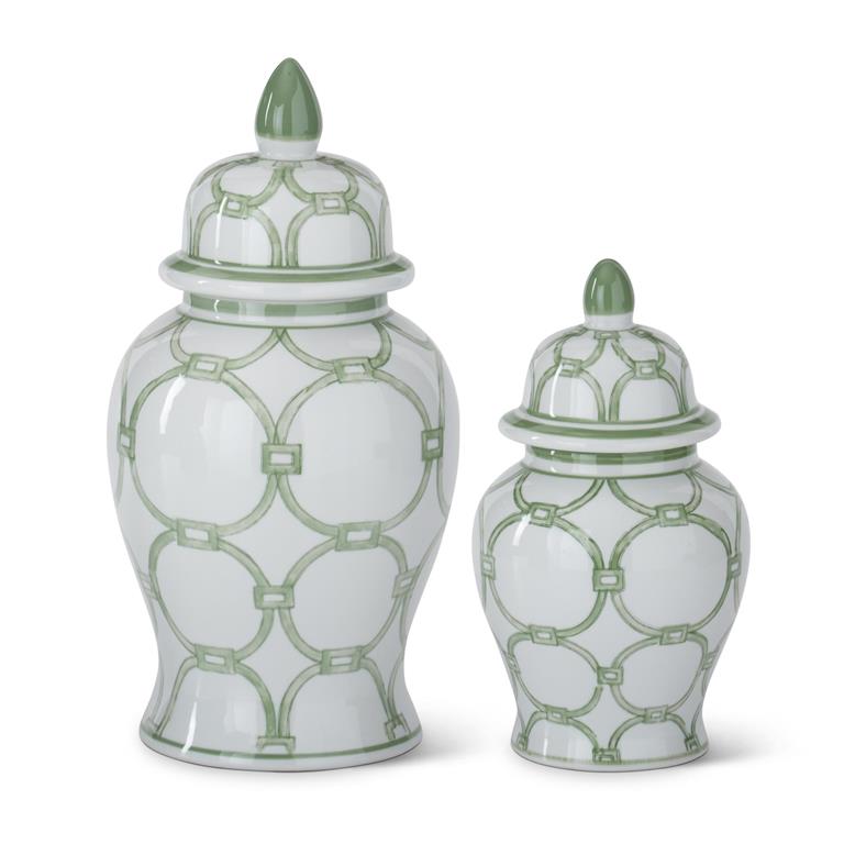 Large Green & White Ginger Jar