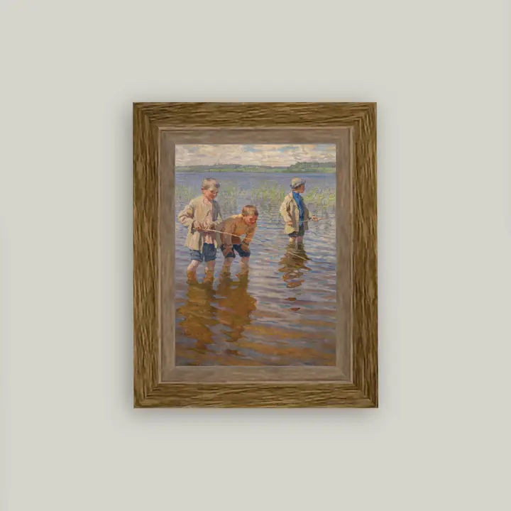 Mid-Day Fishing Framed Antique Art 5x7