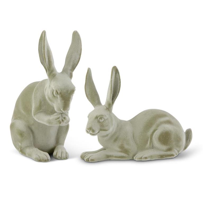 Green Velvet Resin Bunnies (Set of 2)