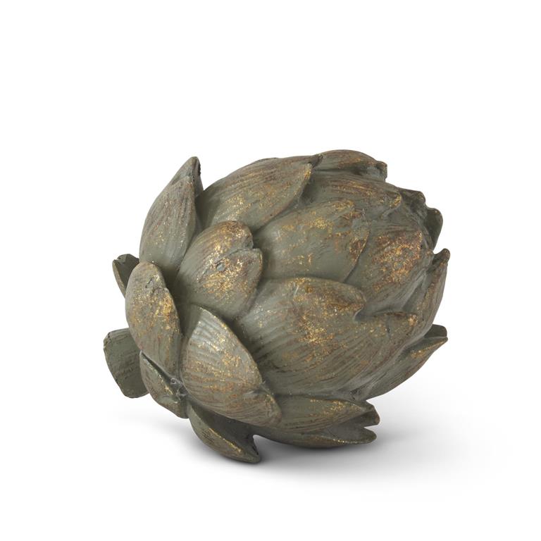 4 Inch Gold Gilded Sage Green Resin Artichoke