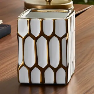 4" White and Gold Vase/Pen Holder