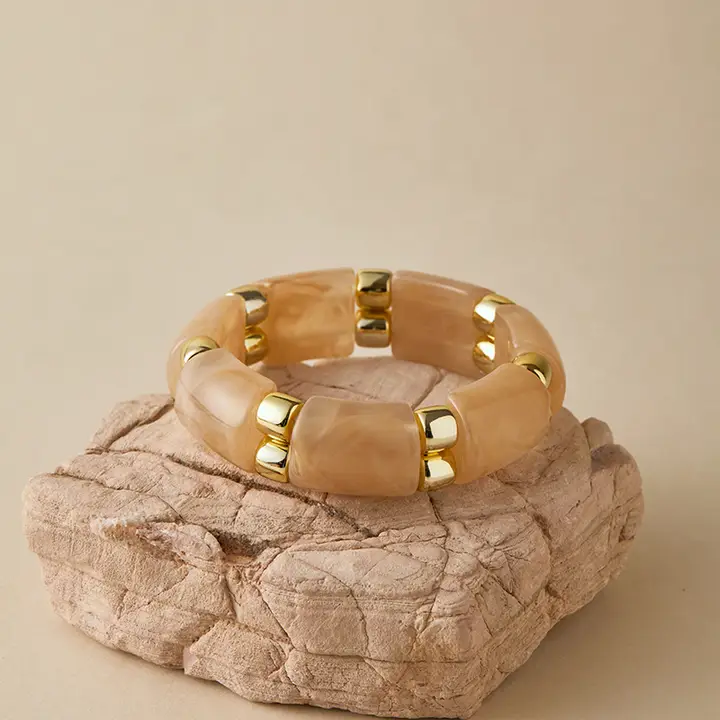Polyresin Rectangle Cube Link Stretch Bangle Bracelet