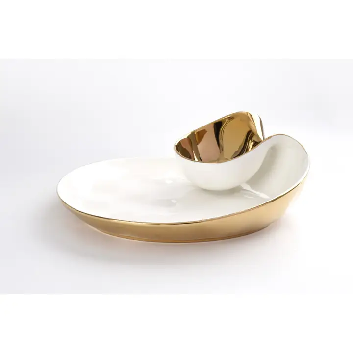 Chip & Dip Dish White and Gold