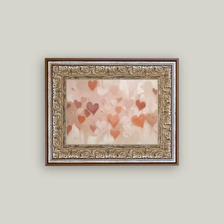 Texture Hearts Framed Antique Art 7x5